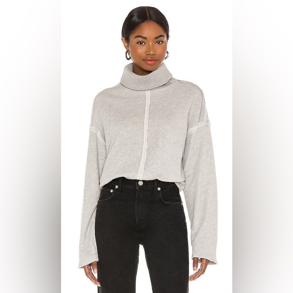 LPA Essex Oversized Sweater in Heather Grey Exposed Raw Seams French Terry XXS